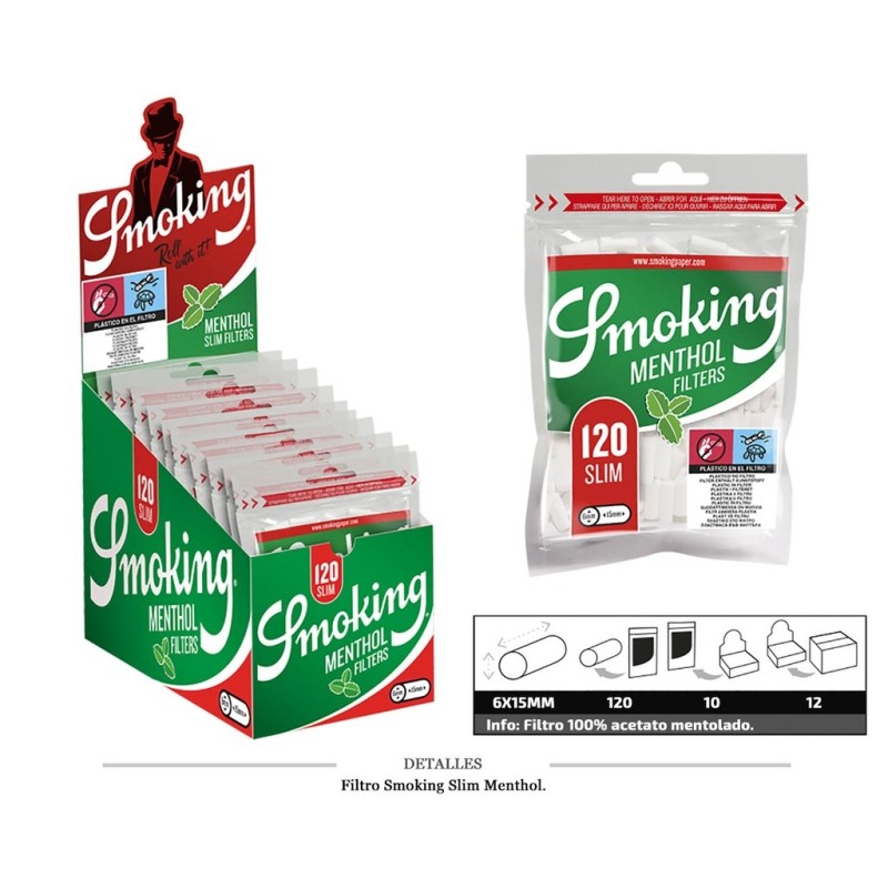 FILTRO SMOKING SLIM MENTHOL 6MM 10X120 UDS