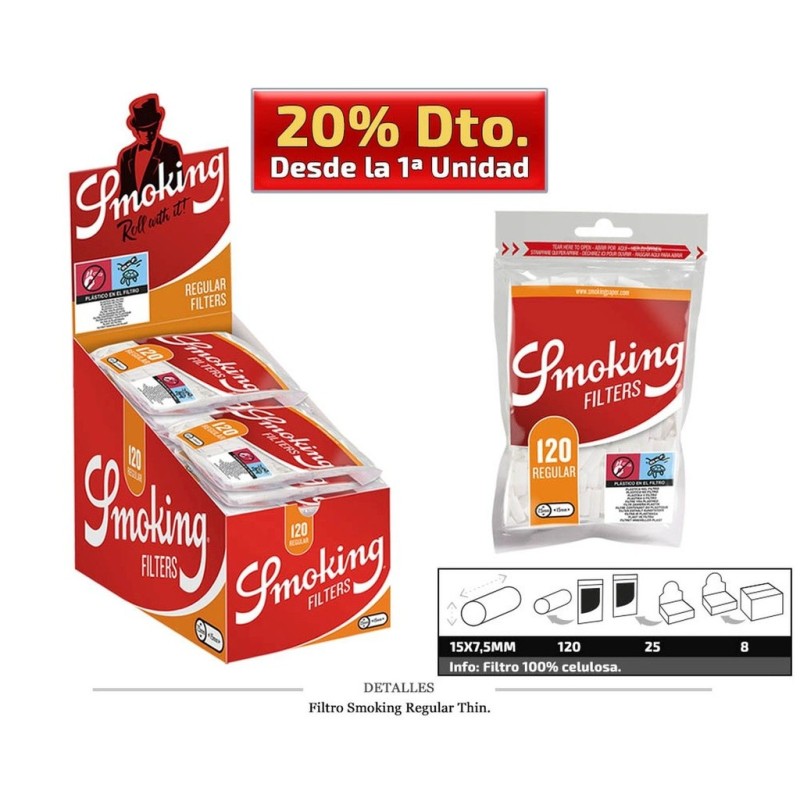 FILTRO SMOKING REGULAR THIN 7,5MM 25X120 UDS