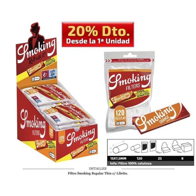 FILTRO SMOKING REGULAR THIN 7,5MM + LIBRITO 25X120 UDS