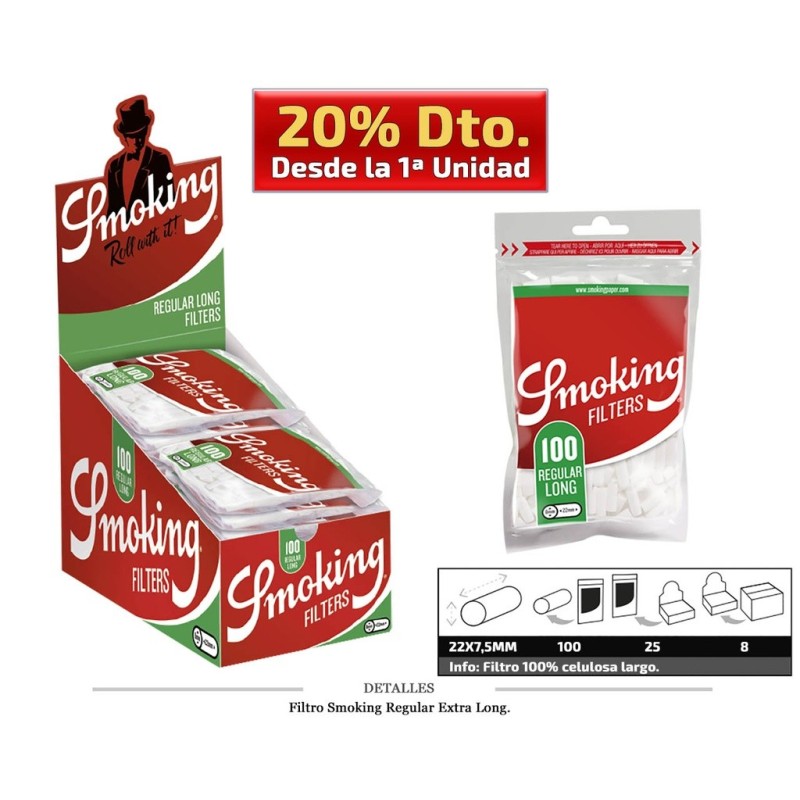 FILTRO SMOKING REGULAR LONG 8MM 25X100 UDS