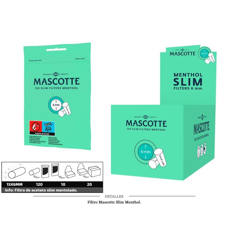 FILTRO MASCOTTE SLIM 6MM MENTHOL 10X120 UDS