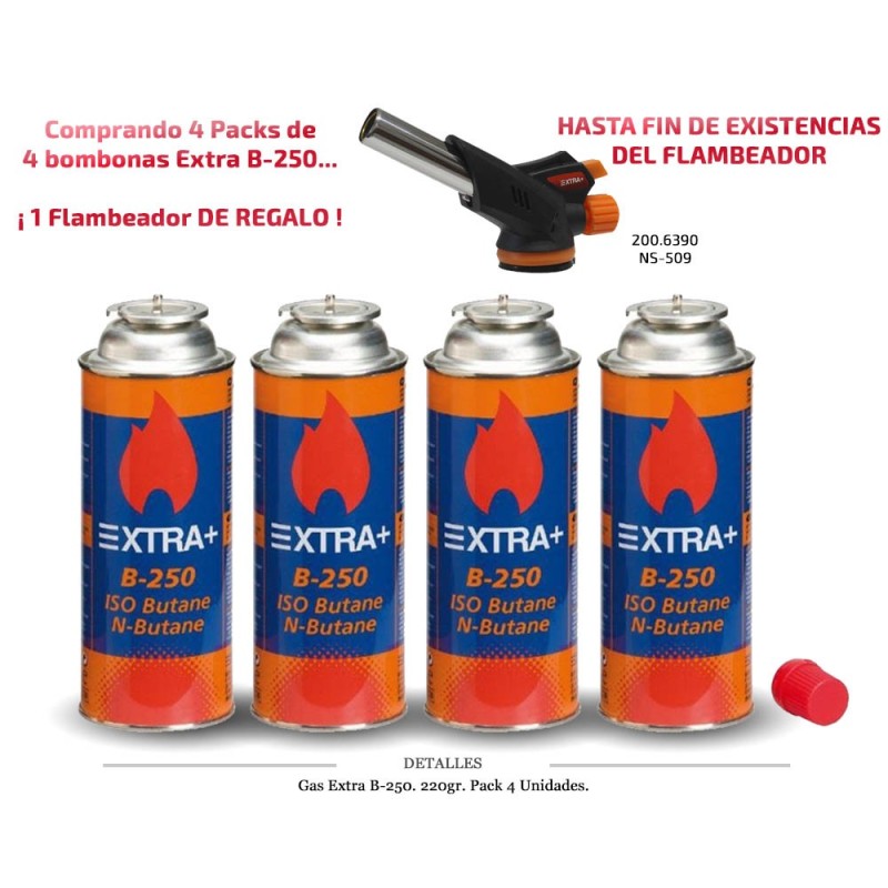 GAS EXTRA LATA METAL B-250 BUTANO 220 GR 4 UD