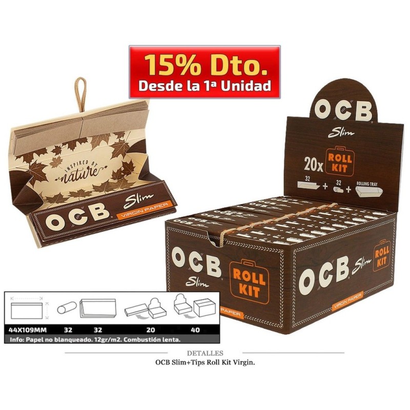OCB SLIM + TIPS ROLL KIT VIRGIN 20 UDS