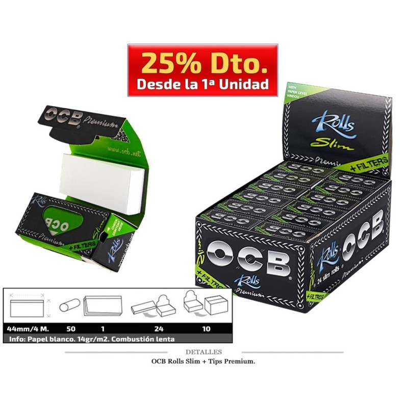 OCB ROLLS SLIM + TIPS PREMIUM 24 UDS