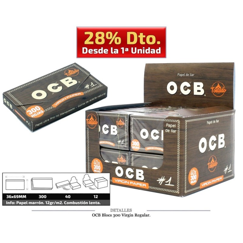 OCB BLOCS 300 70MM VIRGIN 40 UDS