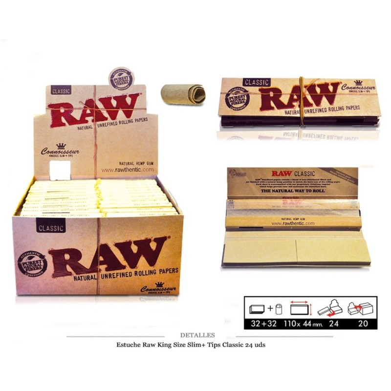RAW KING SIZE SLIM+TIPS CLASSIC 24 UDS