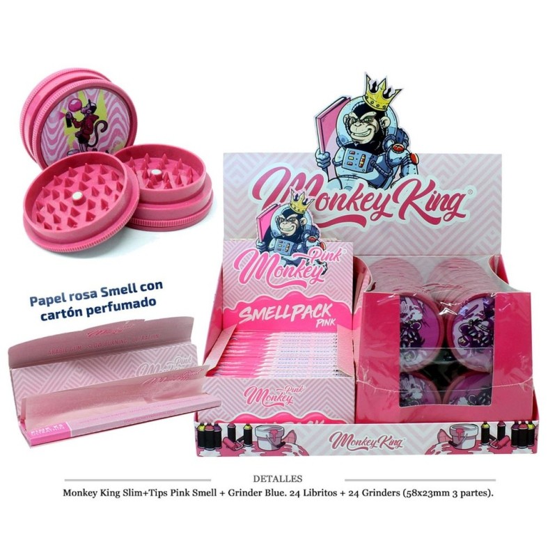 MONKEY KING KS SLIM+TIPS SMELL PINK+ GRINDER PINK 24 UDS