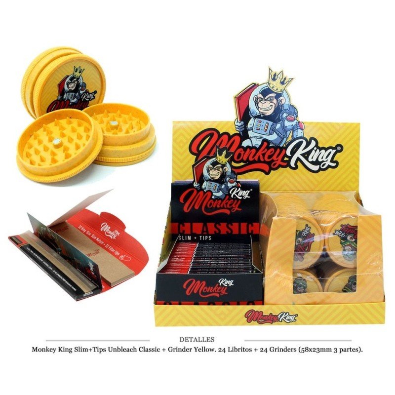 MONKEY KING KS SLIM+TIPS UNBLEACH + GRINDER YELLOW 24 UDS
