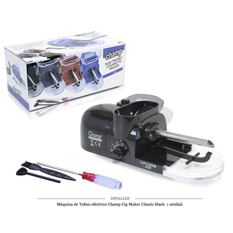MAQ TUBO ELEC. CHAMP CIG MAKER CLASSIC BLACK 1 UD