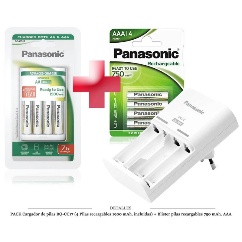 PACK CARGADOR PILAS + 4 PILAS AA + BL. 4 PILAS AAA