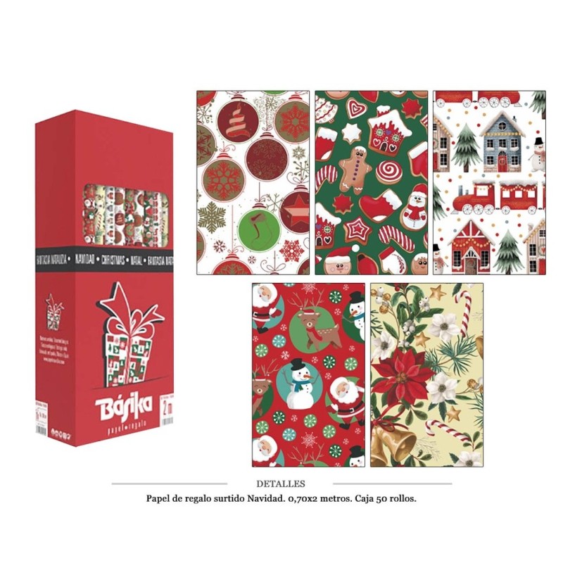 PAPEL REGALO ROLLO NAVIDAD 0.70X2M 50 UD