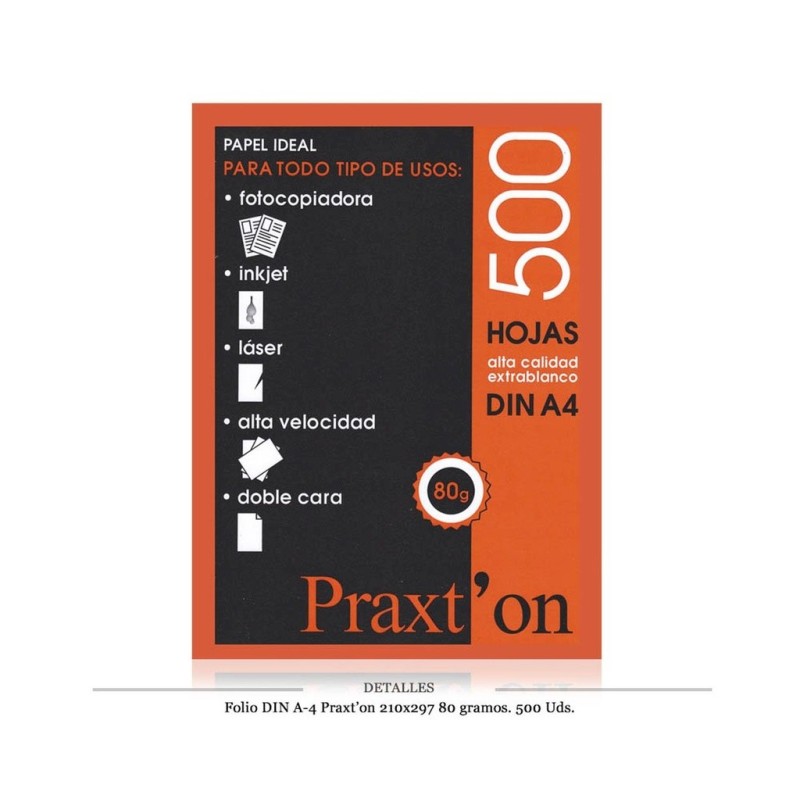 FOLIO DIN A-4 PRAXTON 210X297 80 GR 500 UDS