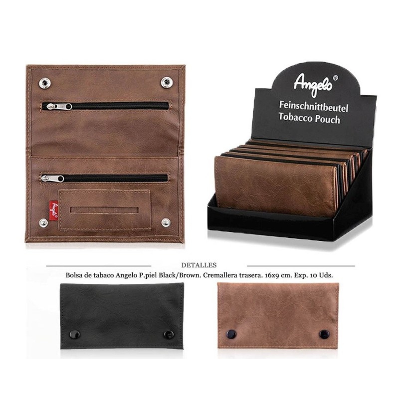 BOLSA TABACO ANGELO P.PIEL BLACK/BROWN 16X9CM 10 U