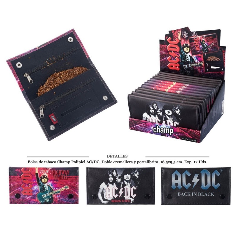 BOLSA TABACO CHAMP P.PIEL AC/DC 16,5X9,5CM 12 UDS