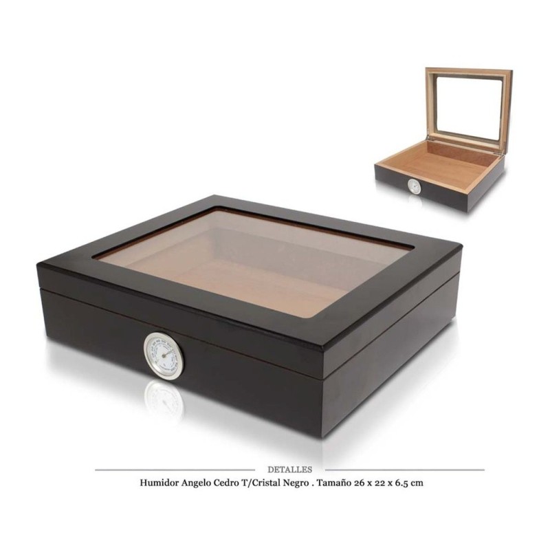 HUMIDOR ANGELO CEDRO T/CRISTAL BLACK 26X22X7,5 CM