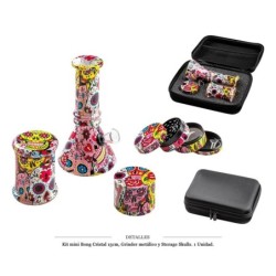 SET BONG CRISTAL 15CM + GRINDER + STORAGE SKULL 1 UD