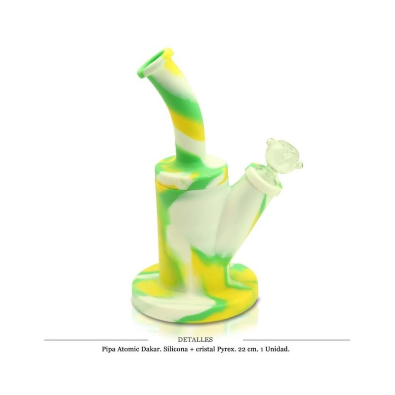 BONG SILICONA+PYREX ATOMIC DAKAR VER/AMA/BLA 22CM.