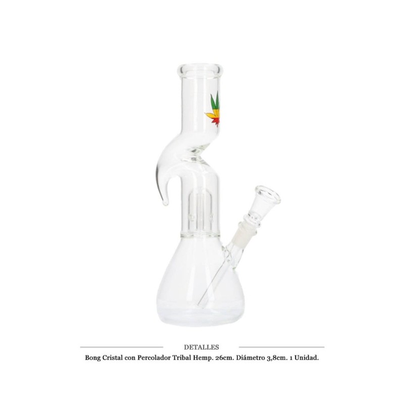 BONG CRISTAL C/PERCOLADOR TRIBAL HEMP 26CM 1 UD