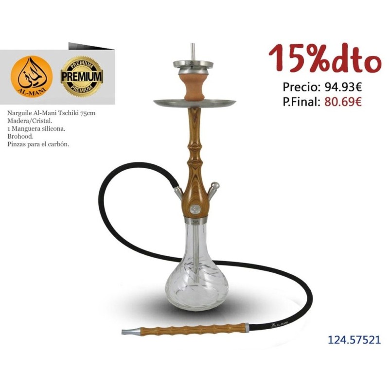 NARGUILE AL-MANI TSCHIKI MADERA AMARILLA 75CM 1MG