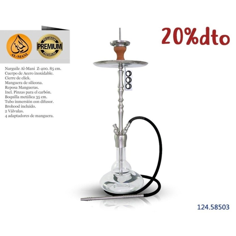 NARGUILE AL-MANI Z-400 PLATEADA 85CM 1MG