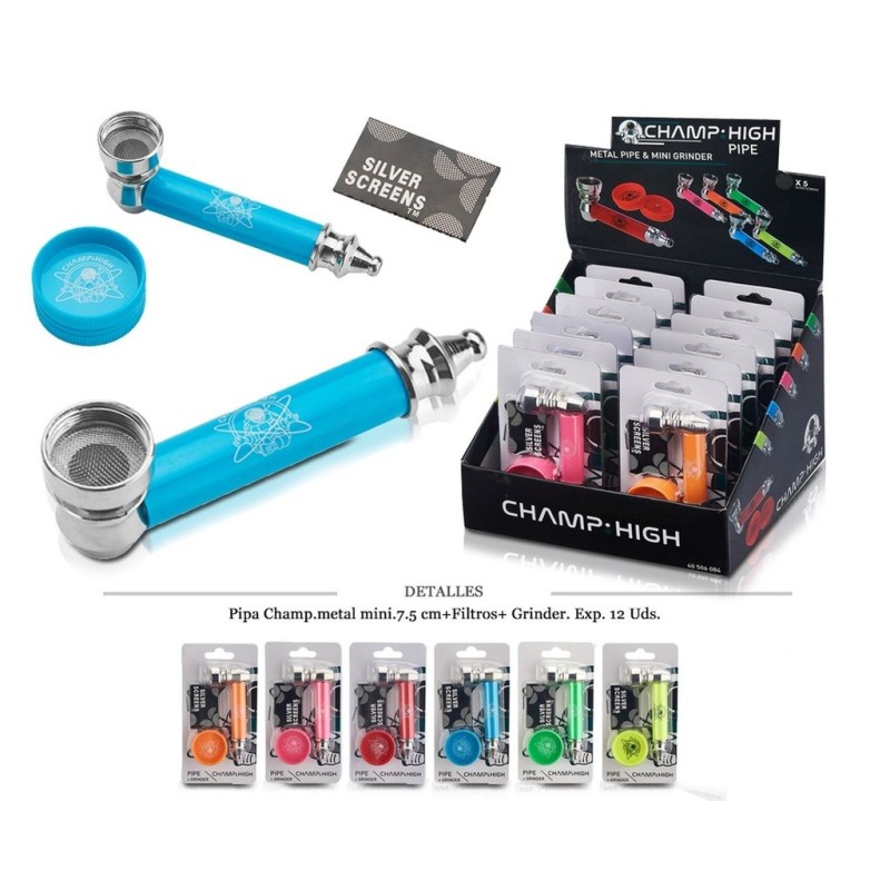 PIPA MET CHAMP MINI 7,5CM+FILTROS+GRIND 12 UDS