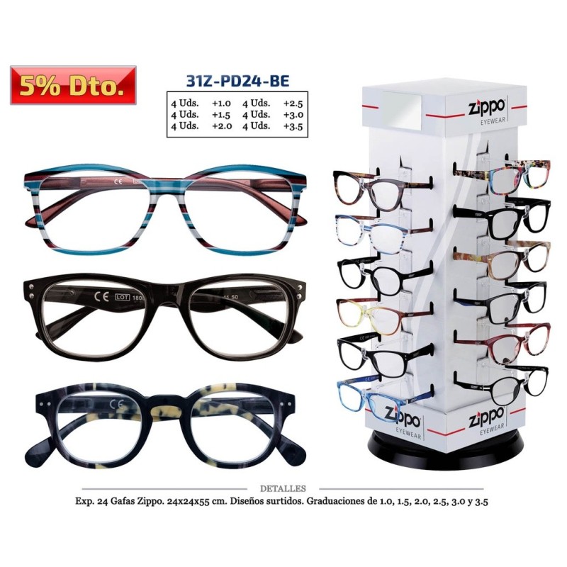 GAFAS LECTURA ZIPPO PD24-BE DE 1.0 A 3.5 D. 24 UDS