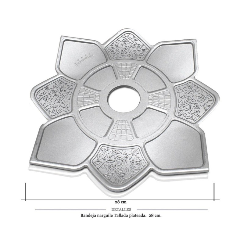 BANDEJA NARGUILE TALLADA PLATEADA 28 CM 1 UD