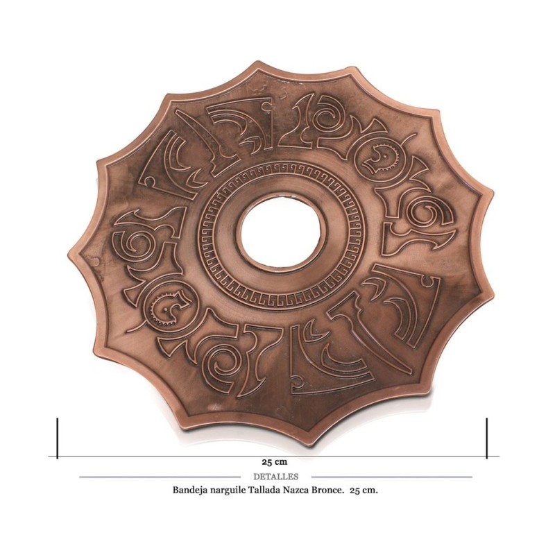 BANDEJA NARGUILE TALLADA NAZCA BRONCE 25 CM