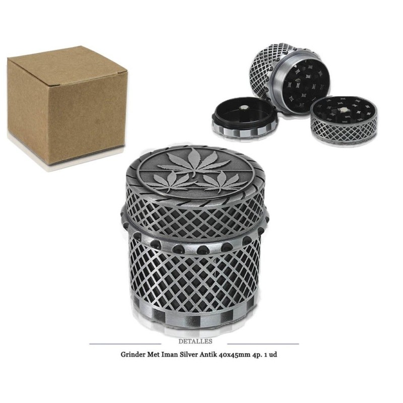 GRINDER MET IMAN SILVER ANTIK 40X45MM 4P 1 UD