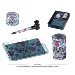 SET SUPER HEROES GRINDER/PIPA/STORAGE/BAND. SKULL FLOWERS