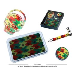 SET SUPER HEROES CENIC./GRINDER/PIPA/BAND. HEMP COLOURS