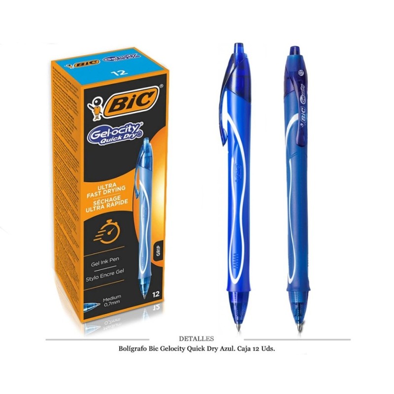 BOLIGRAFO BIC GELOCITY QUICK DRY AZUL 12 UDS