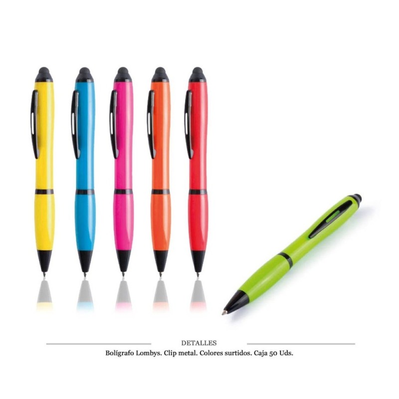 BOLIGRAFO LOMBYS CLIP METAL COL. SURT. 50 UDS