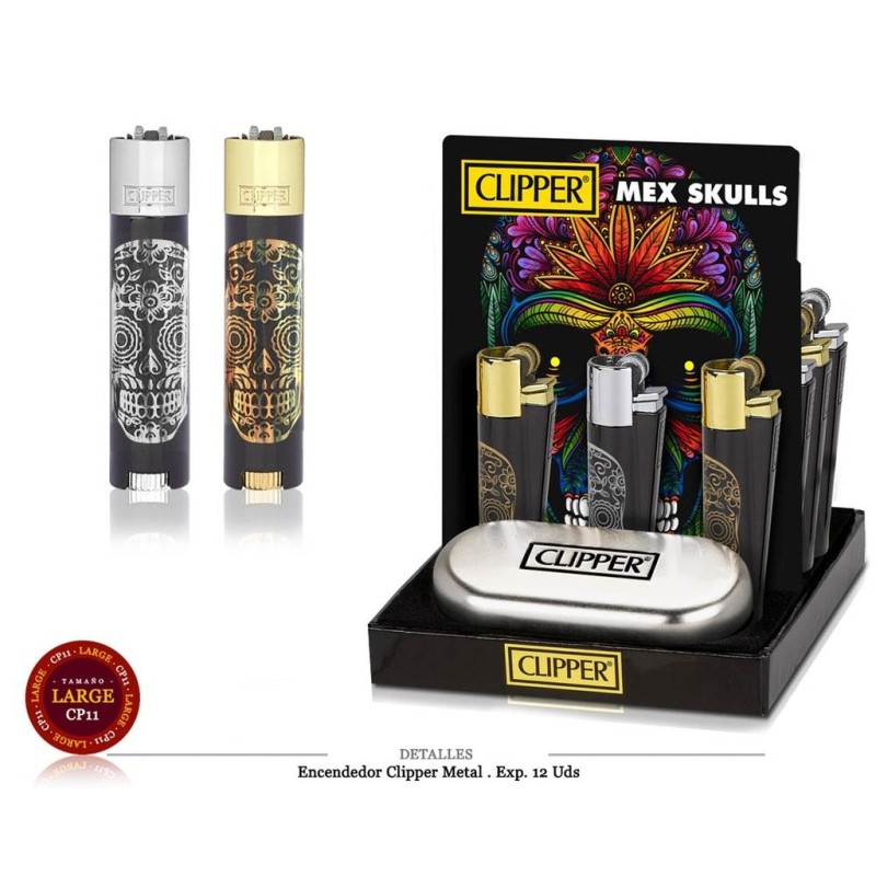 ENCD. CLIPPER METAL MEXICAN SKULLS 12 UDS