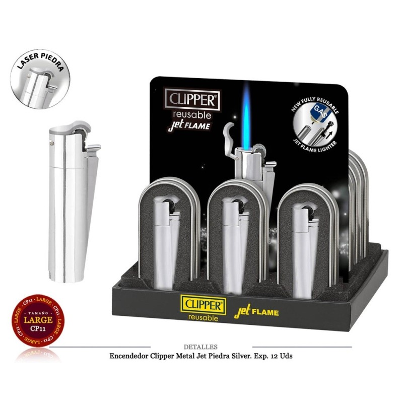 ENCD. CLIPPER METAL JET PIEDRA SILVER 12 UDS