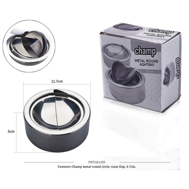 CENICERO CHAMP METAL ROUND CIRCLE 12 CM 6 UDS