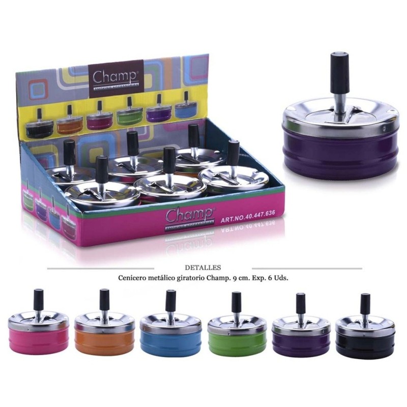 CENICERO CHAMP MET COLORFUL GIRATORIO 9CM 6 UDS