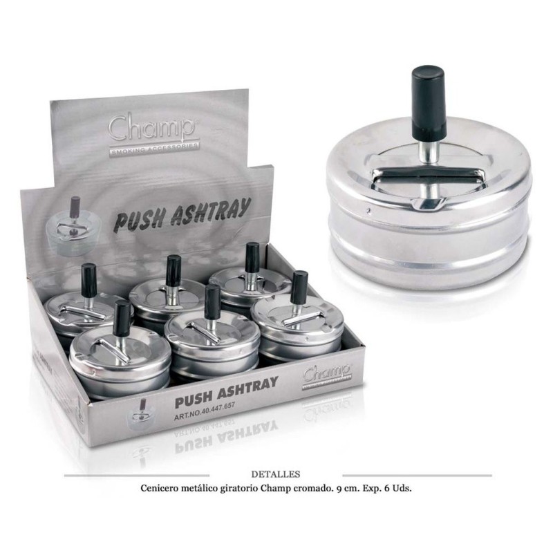 CENICERO CHAMP MET CROMADO GIRATORIO 9CM 6 UDS