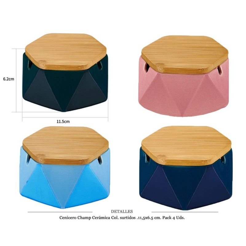 CENICERO CHAMP CERAMICA 11,5 X 6,5 CM 4 UDS