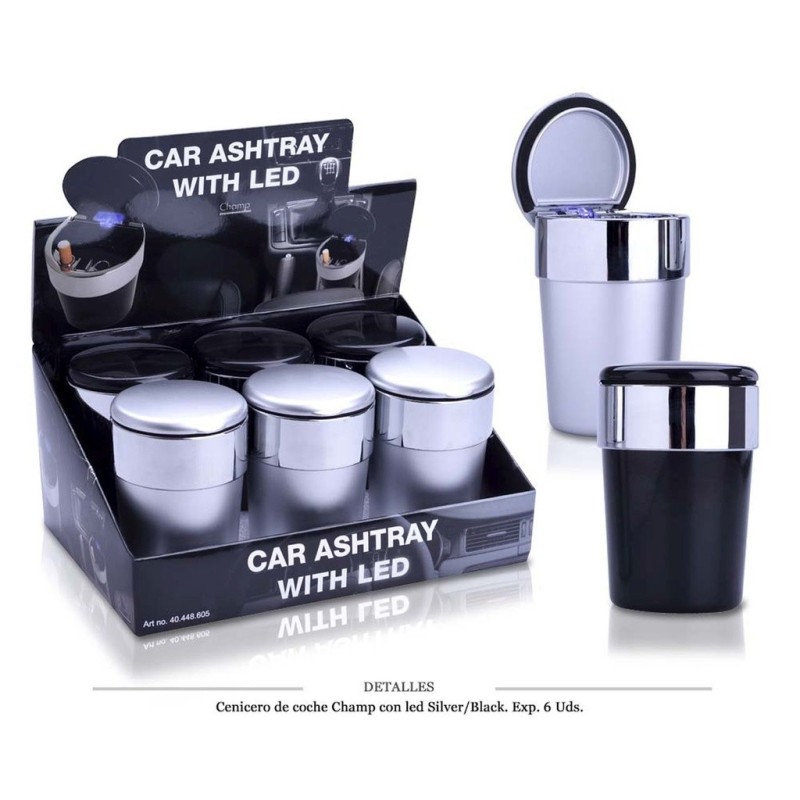 CENICERO COCHE CHAMP CON LED SILVER/BLACK 6 UDS