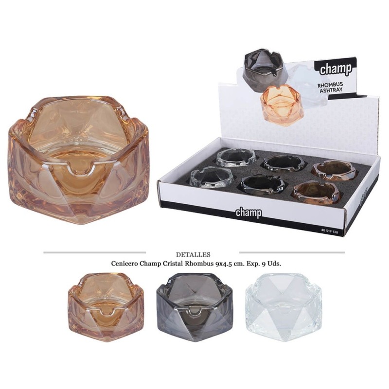 CENICERO CHAMP CRISTAL RHOMBUS 9X4,5 CM 6 UDS