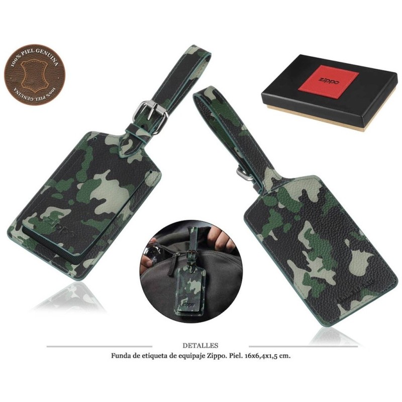 FUNDA ETIQ. EQUIPAJE ZIPPO PIEL CAMUFLAJE VERDE