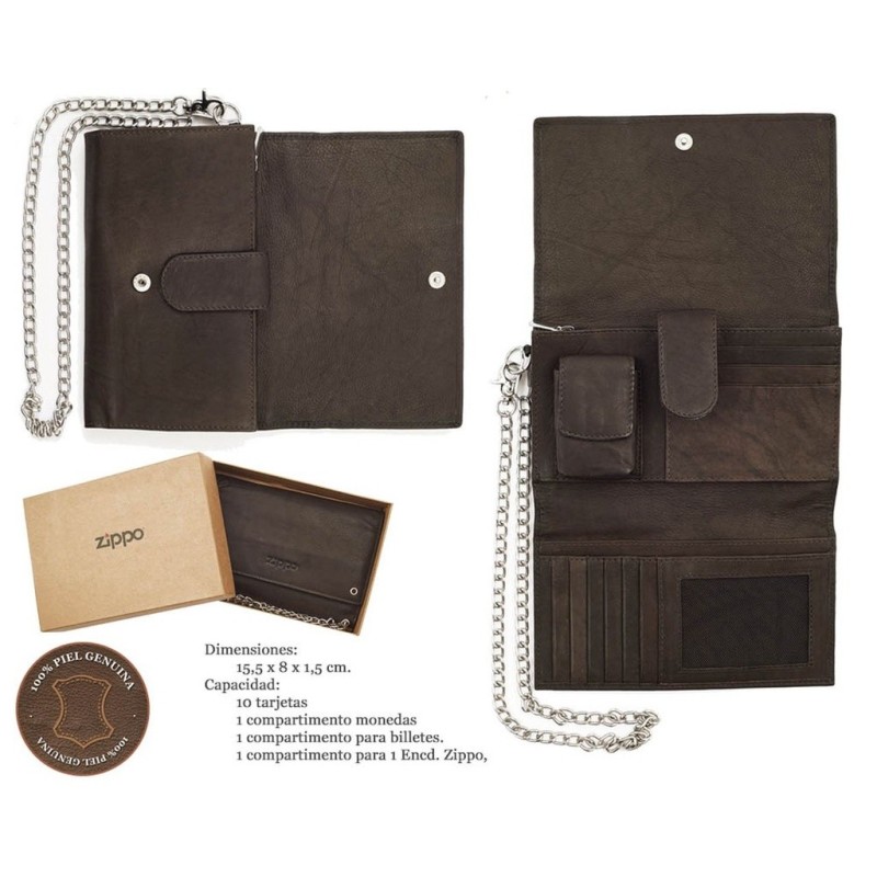 CARTERA ZIPPO PIEL BIKERS CON CADENA ZIPPO