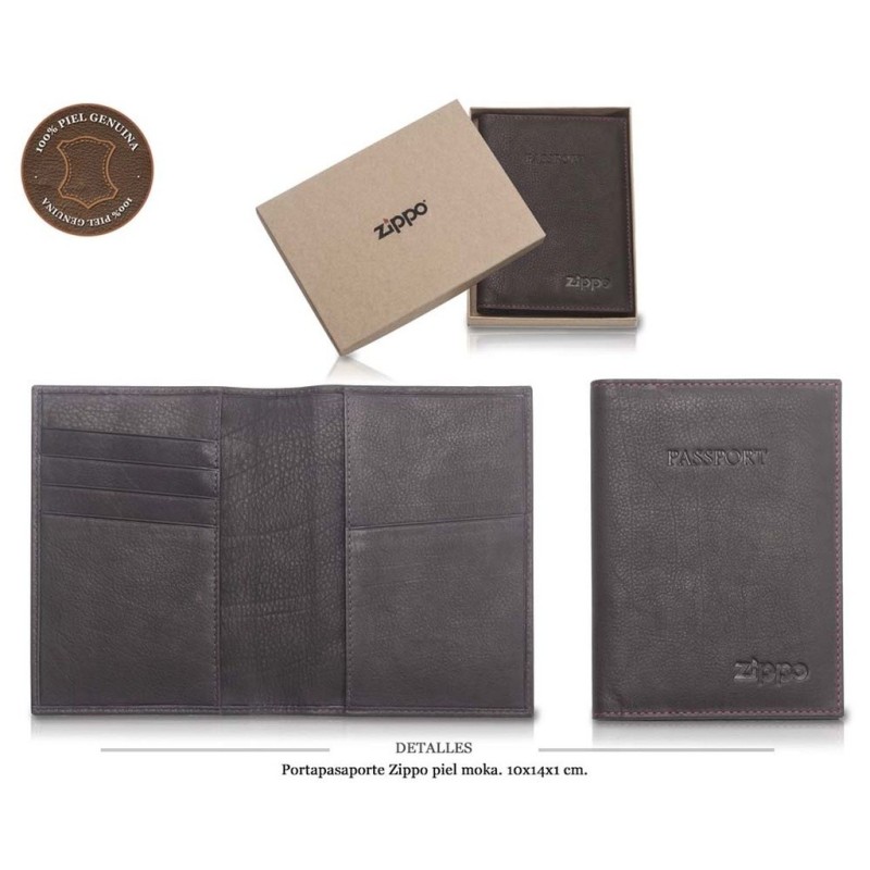 PORTAPASAPORTE ZIPPO PIEL MOKA