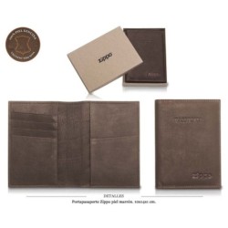 PORTAPASAPORTE ZIPPO PIEL MARRON