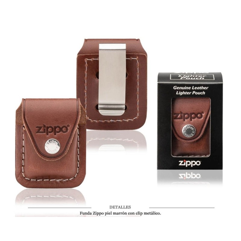 FUNDA ZIPPO CUERO MARRON CLIP