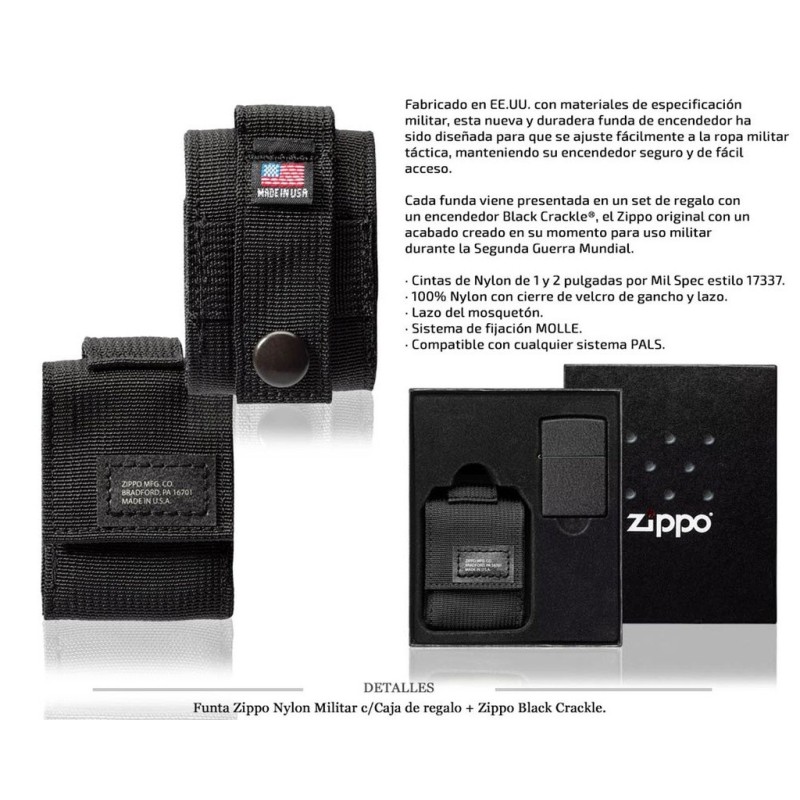 FUNDA ZIPPO NYLON MILITAR BLACK C/CAJA REGALO