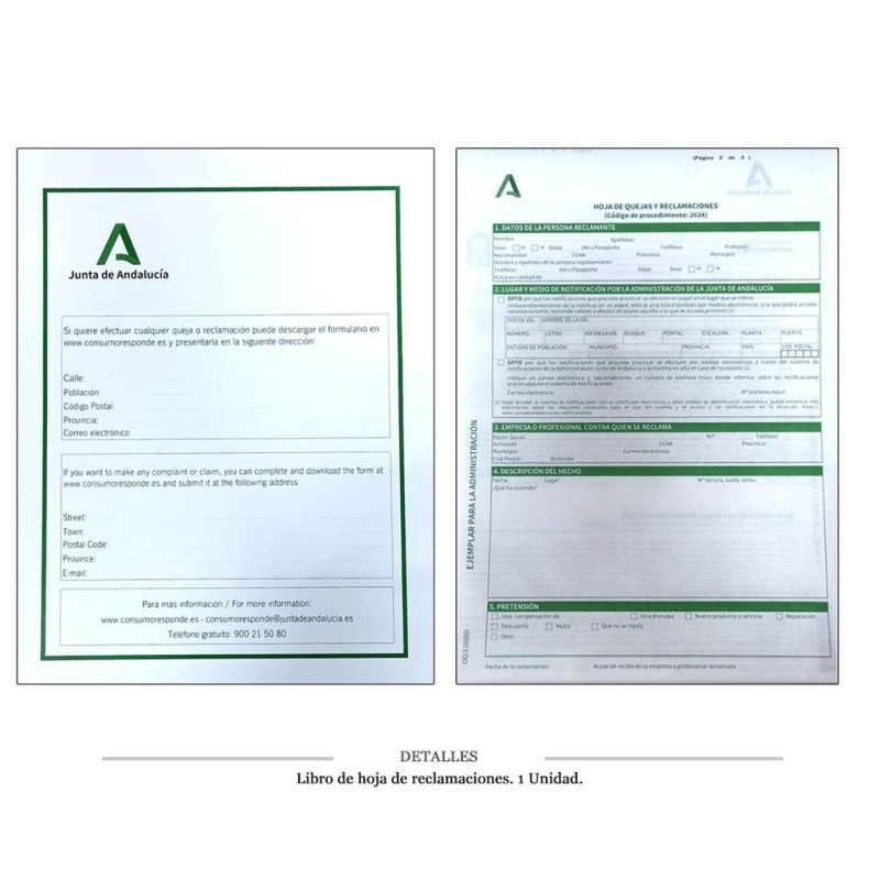 LIBRO DE HOJAS RECLAMACIONES J. ANDALUCIA 25 PAG.