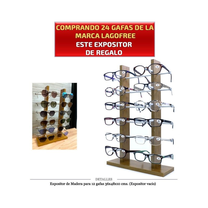 EXPOSITOR DE MADERA PARA 12 GAFAS 36x48x10 CM