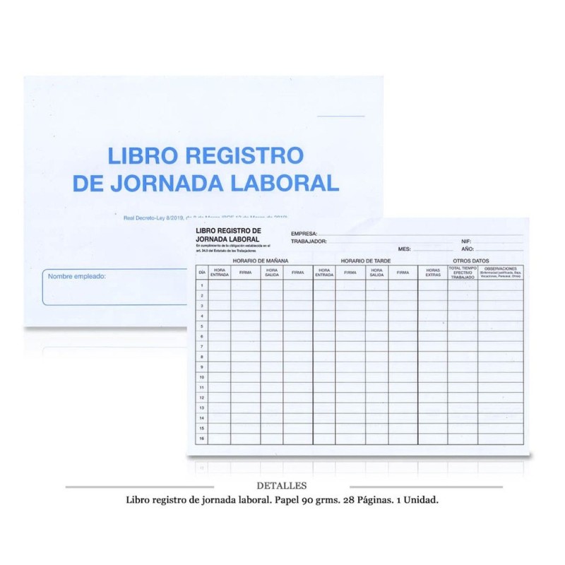 LIBRO REGISTRO JORNADA LABORAL 28 PAGINAS 1 UD